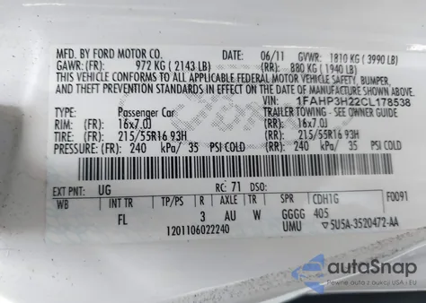 2012 Ford Focus Sel from USA, damaged, VIN 1FAHP3H22CL178538